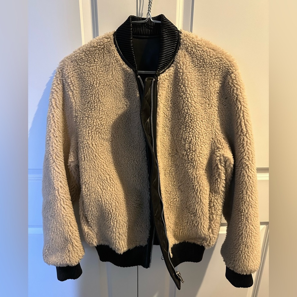 The Kooples Ecru Bouclé Faux Fur Jacket (size 1)